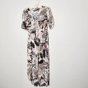 Women Short Sleeve Empire Waist white Palm Print V Neck Dress (New with Tag)